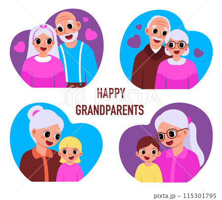 Happy set of portraits of grandparents with grandchildren, logo in vector illustration 115301795