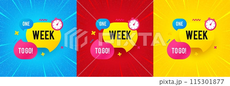 One week offer bubble banner. Sunburst offer banner, flyer or poster. Discount sticker shape. Special offer icon. One week promo event banner. Starburst pop art coupon. Special deal. Vector 115301877