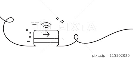Contactless payment line icon. Continuous one line with curl. Credit card sign. Finance symbol. Contactless payment single outline ribbon. Loop curve pattern. Vector 115302020