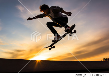 Springtime Skateboard Stunts: Dusk Delight 115303758