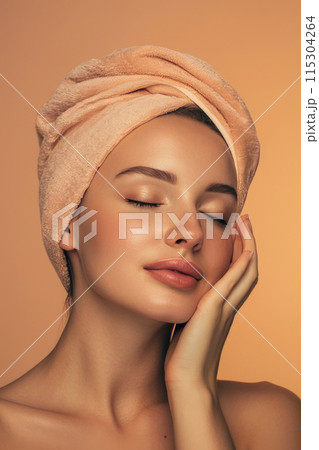 Soft Radiance: Cosmetic Bliss in a Peachy Evening Setting 115304264