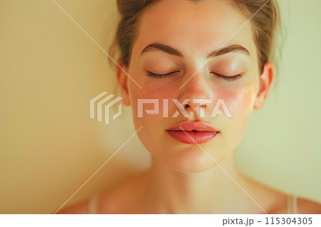Serenity Captured: Tranquil Facial Bliss in Morning Glow 115304305