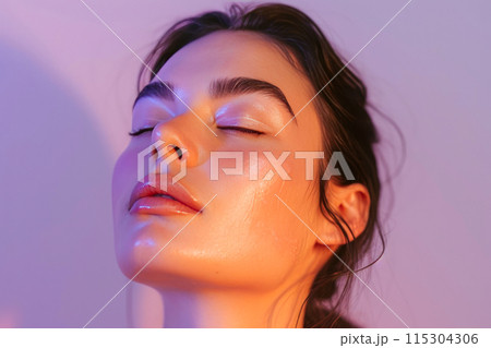 Tranquil Moments: Close-Up of a Woman in Cosmetic Delight Tranquil Moments: Close-Up of a Woman in Cosmetic Delight 115304306