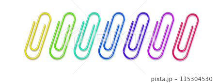Paper clips clamp. Colour cartoon office paperclip. Paper clip icon attached attach document or file. Vector 115304530