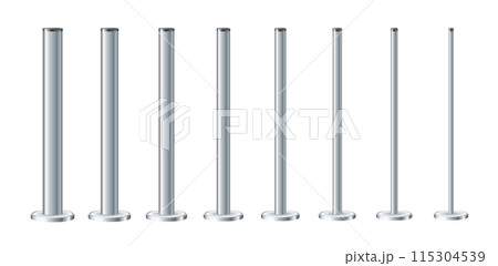 Metal poles with different diameters. metal columns. Steel pipes. Template design for urban advertising banners. 115304539