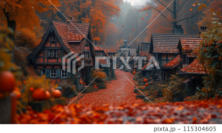 Cozy Autumn Village: A Tapestry of Vivid Colors Cozy Autumn Village: A Tapestry of Vivid Colors 115304605