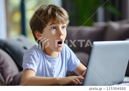 Laptop revelation: Shocked teenager's expression Laptop revelation: Shocked teenager's expression 115304888