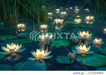 Glowing Pond: Water Lily Haven Glowing Pond: Water Lily Haven 115304900
