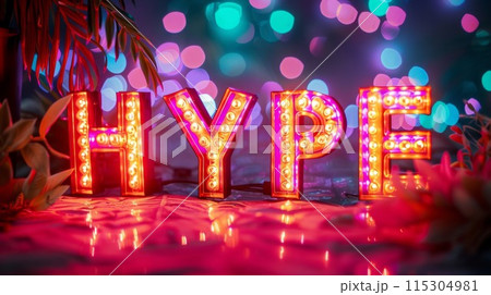 Colorful LED Social media hype concept art poster. 115304981