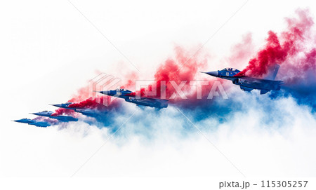 Skyward Tribute: Air Force Flyover with Vibrant Smoke Trails Skyward Tribute: Air Force Flyover with Vibrant Smoke Trails 115305257