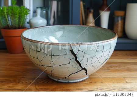 Elegant Kintsugi: Stoneware Bowl with Repair 115305347