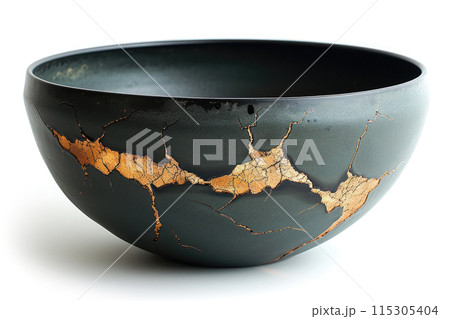 Contrast and Beauty: Kintsugi Restored Stoneware Bowl Contrast and Beauty: Kintsugi Restored Stoneware Bowl 115305404