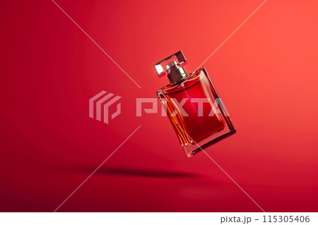 Scented Serenity: Perfume Bottle Suspended in Ruby Glow 115305406