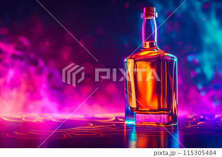 Neon Nectar: Whisky Bottle in Vibrant Suspension 115305484