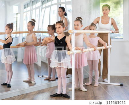 Ballet choreographer teaches little children to get into first position Ballet choreographer teaches little children to get into first position 115305931