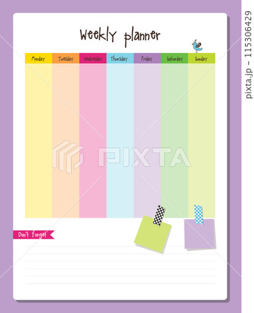 Planner. Weekly Note paper, Notes, to do list. Organiser planner template. Planner. Weekly Note paper, Notes, to do list. Organiser planner template. 115306429