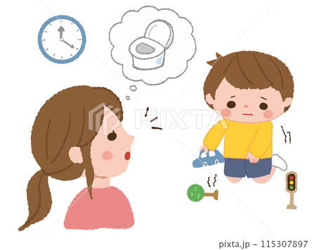 トイレを我慢する子どもに気付くママ 115307897