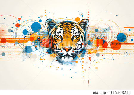 Logo Portrait of a tiger on a colorful background, illustration  115308210
