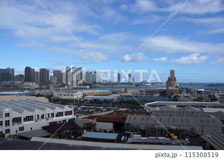 Aerial view of the Honolulu Port and downtown skyline Aerial view of the Honolulu Port and downtown skyline 115308519