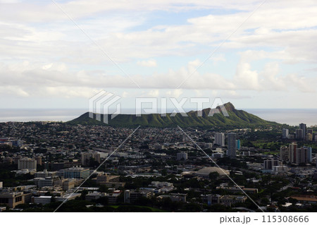 Aerial view of Diamondhead, Kapiolani Park, Waikiki, Ala Wai Canal and Kapahulu town 115308666