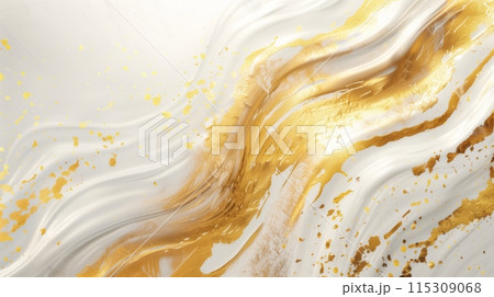 白と金の滑らかな流れが描かれた豪華な抽象的背景 白と金の滑らかな流れが描かれた豪華な抽象的背景 115309068