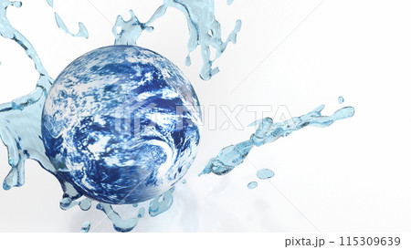 The world and water splash image 3d rendering. The world and water splash image 3d rendering. 115309639