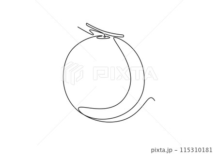 Continuous one line drawing of whole freshness healthy organic sweet melon for orchard logo identity. Fresh fruitage concept for fruit garden icon. Single line draw design vector graphic illustration Continuous one line drawing of whole freshness healthy organic sweet melon for orchard logo identity. Fresh fruitage concept for fruit garden icon. Single line draw design vector graphic illustration 115310181