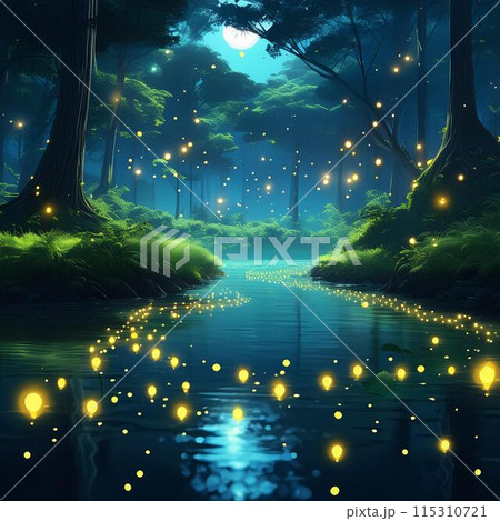 ホタルの飛び交う森と川 115310721