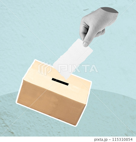 A person is putting a piece of paper into a box 115310854