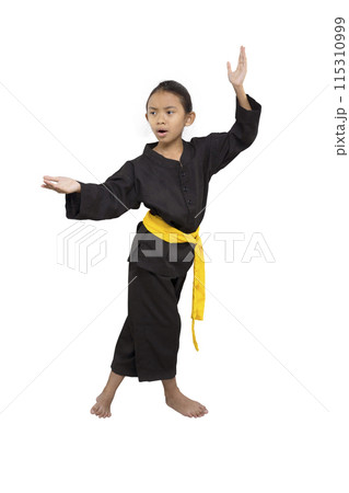 Young girl practicing martial arts pose 115310999