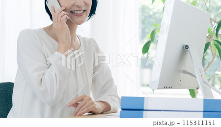スマホで会話をするビジネスウーマン 115311151