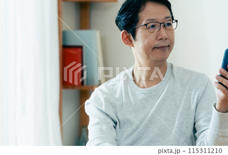 スマホをチェックするミドル男性 スマホをチェックするミドル男性 115311210