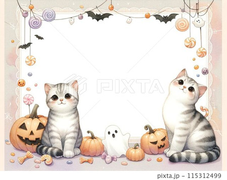 ハロウィンのアメリカンショートヘアのメッセージカード 115312499