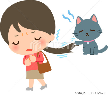 飼い猫に後ろ髪を引かれながら出かける女性 飼い猫に後ろ髪を引かれながら出かける女性 115312676