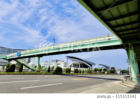 須磨シーワールドの建物が国道2号線の歩道橋越しに見える風景　兵庫県神戸市須磨区 115313141