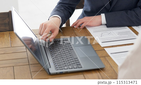 パソコンでプランを説明するビジネスマン 115313471