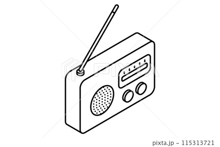 防災グッズ、携帯ラジオのシンプルな線画、アイソメトリックイラスト 115313721