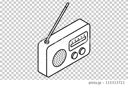 防災グッズ、携帯ラジオのシンプルな線画、アイソメトリックイラスト 115313721