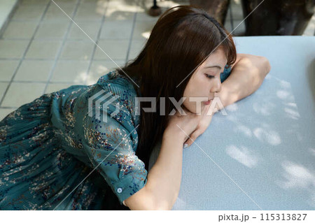 窓辺で本を読む女性 115313827