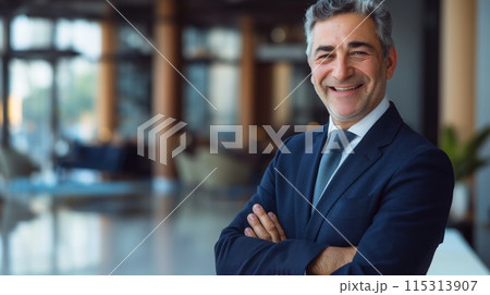 Confident Mature Businessman in Modern Office Environment for Corporate and Professional Use 115313907