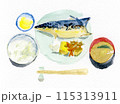 和食　さばの定食　手描き水彩イラスト 115313911
