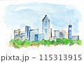 都会の風景　手描きの水彩イラスト 115313915