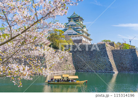 【春の大阪城公園】大阪城天守閣と御座船【桜】 【春の大阪城公園】大阪城天守閣と御座船【桜】 115314196