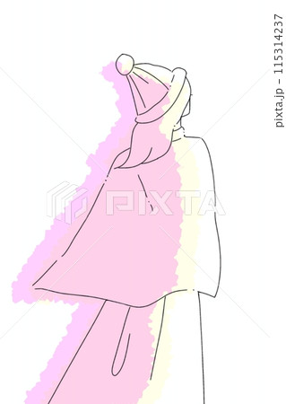 冬の寒い日に空を見上げる女性の後ろ姿 冬の寒い日に空を見上げる女性の後ろ姿 115314237