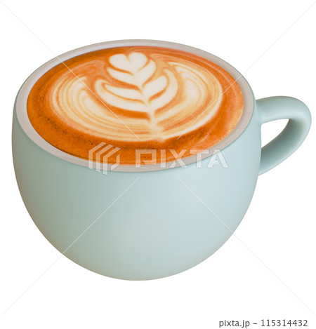 カフェ ラテアート 淡いブルーのマグカップ 3Dイラスト カフェ ラテアート 淡いブルーのマグカップ 3Dイラスト 115314432