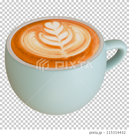 カフェ ラテアート 淡いブルーのマグカップ 3Dイラスト カフェ ラテアート 淡いブルーのマグカップ 3Dイラスト 115314432