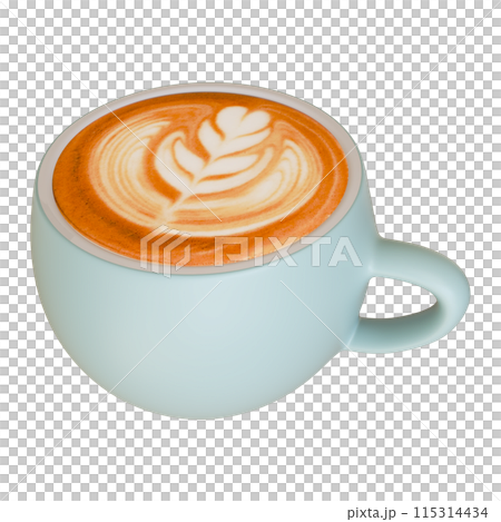 拿鐵咖啡藝術淡藍色馬克杯 3D 插圖 115314434