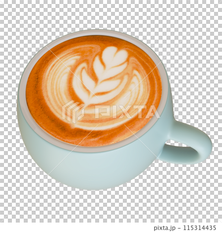 拿鐵咖啡藝術淡藍色馬克杯 3D 插圖 拿鐵咖啡藝術淡藍色馬克杯 3D 插圖 115314435
