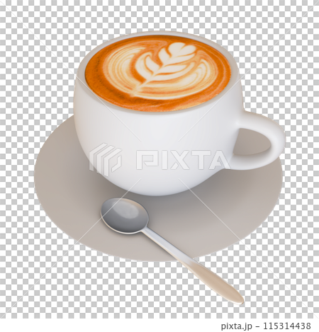Cafe latte art white mug 3D illustration 115314438
