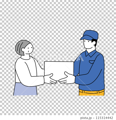 荷物を手渡す配送作業員のシンプルな線画イラスト 115314442